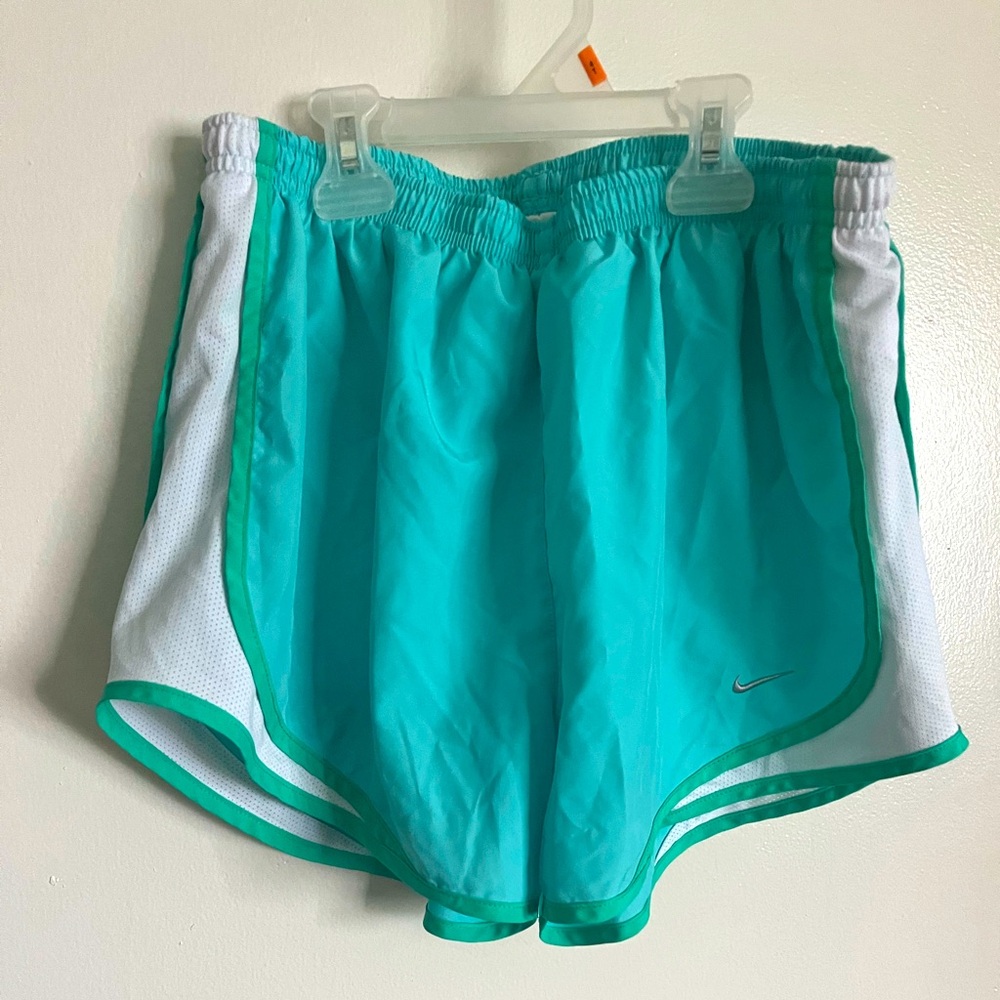 Nike Women's Aqua and White Athletic Shorts